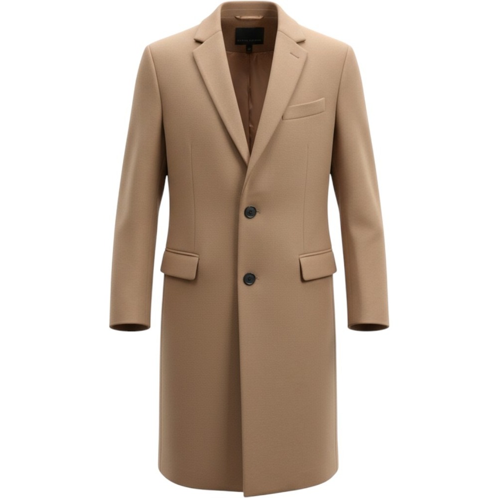 Banana Republic Wool Blend Topcoat Men  L Camel Italian Fabric Mario Bellucci